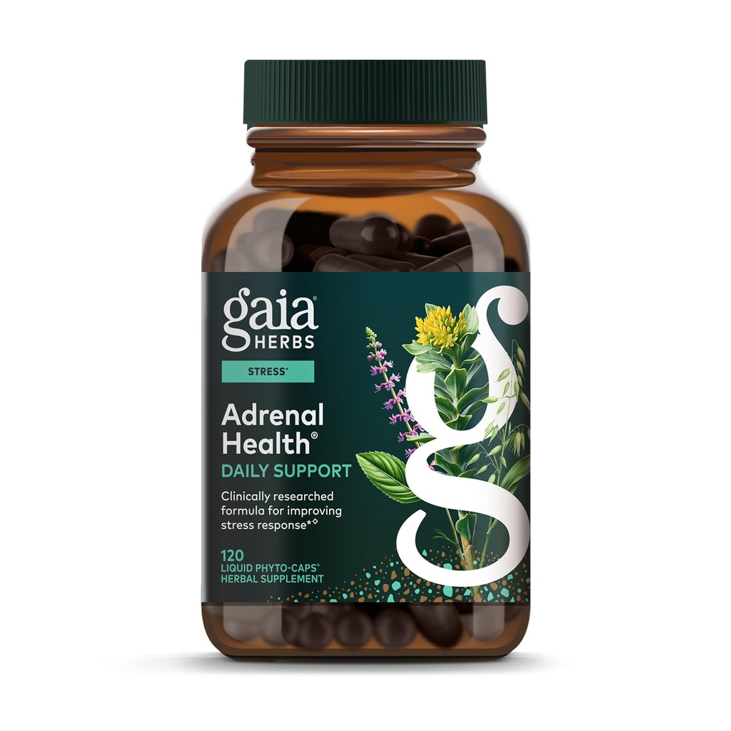 Gaia Herbs Adrenal Health Daily Support - Herbal Supplement with Ashwagandha, Holy Basil & Schisandra - Sağlıklı Enerji ve Stres Seviyelerini Korumaya Yardımcı Olun * - 120 Vegan Seryto-Capsules (120-Day Supply)