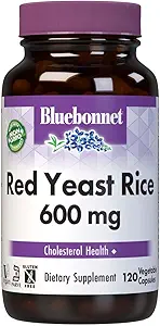 Bluebonnet Beslenme Kızıl Yeast Rice 600 mg, Kalp Sağlığı*, Non-GMO, Vegan, Kosher sertifikalı, Gluten-Free, Soy-Free, Süt-Free, 120 Sebze Kapsülleri, 120 Hizmet