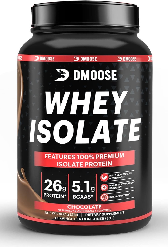 DMoose Whey Isolate Protein Toz I 26 g Protein I 5.1g BCAAS I Gluten Free I Helps maintain Muscle Mass & Decrease Recovery Time I Chocolate & Vanilla I 30 Servisler
