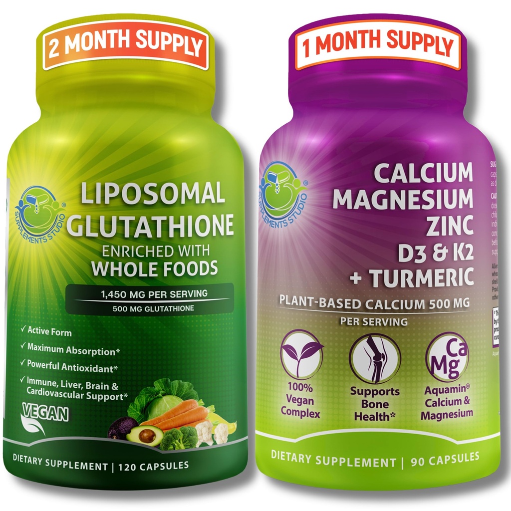SUPPLEMENTS SU Liposomal Glutathione 500 mg Organik Tüm Gıdalar + Bitki bazlı, Magnezyum, çinko, D3 & K2 ile Turmeric – Vegan, Non-GMO, Clean Daily Wellness Support