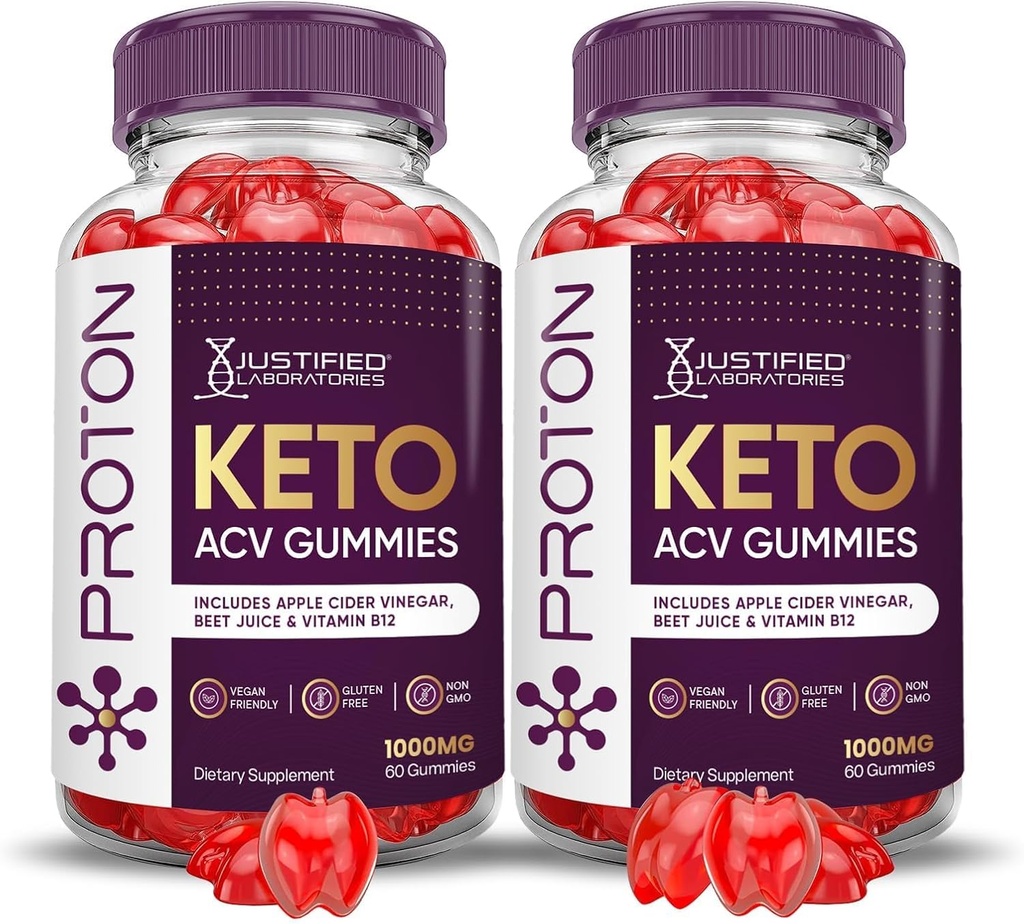 Justified Laboratories (2 Pack Proton proteini Keto ACV Gummies Advanced Formula 1000MG Proton Boost, Pomegranate Beet Juice B12 Vegan Non GMO 120 Gummys
