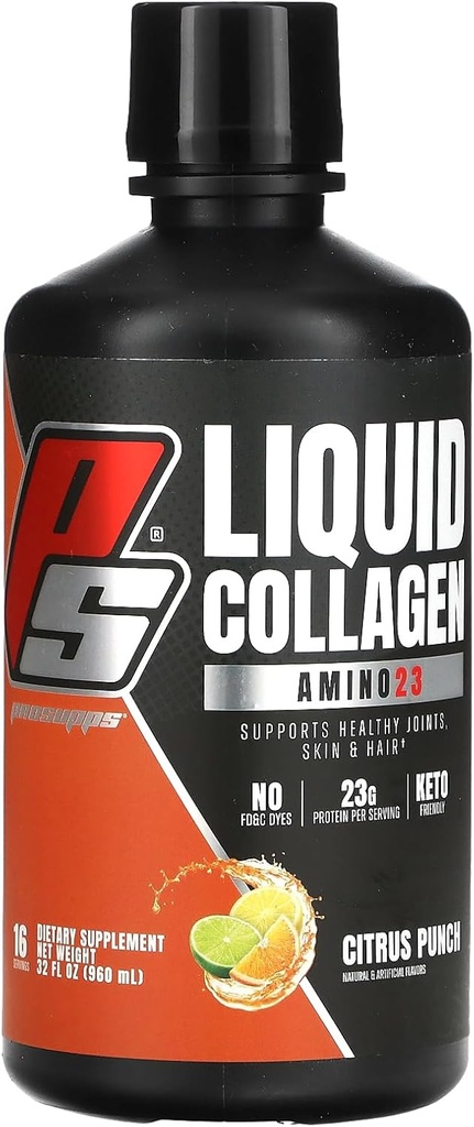 PROSUPPS Amino Collagen Shots, Citrus Punch - Collagen Peptide Post Workout Supplement Supports Health Aging, Joints, Skin & Hair - Gluten-Free & Zero Sugar - 16 Servisler