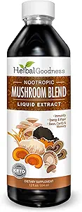 Nootropic Mushrooms, Lions Mane, Lion's Mane Mushroom Supplement, Mental Clarity and Focus Supplements, Immune Support, Mushroom Blend Extract, Lion Mane Mushroom Supplement - Herbal Goodness 12oz