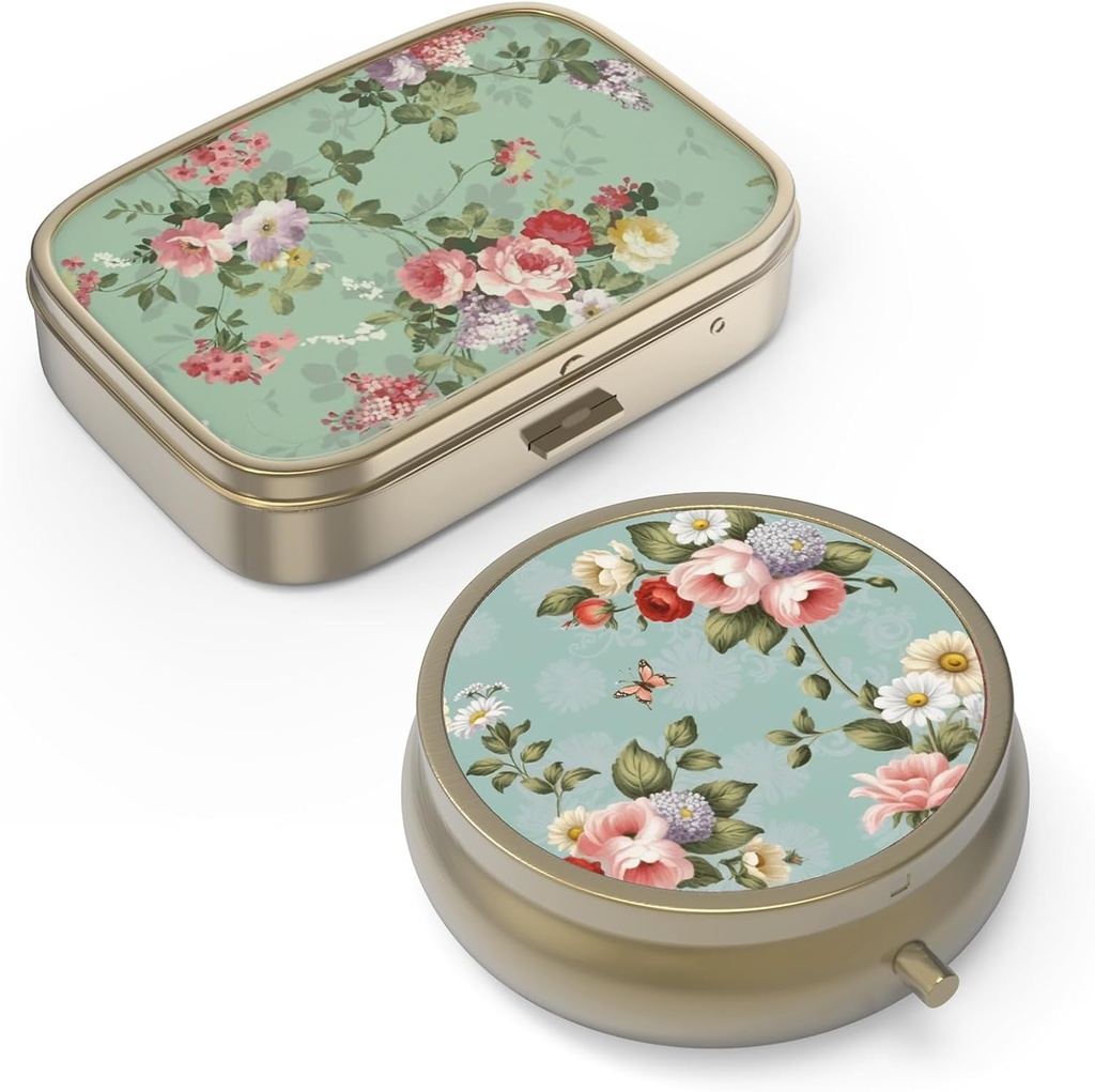 Pill Case Pill Box with Mirror Retro Small Pill Case for Purse or Pocket Bronz Pill Box or Vitamins, Fish Oil, Supplements, Pill Containe Travel Hediyeleri(2ücretli)