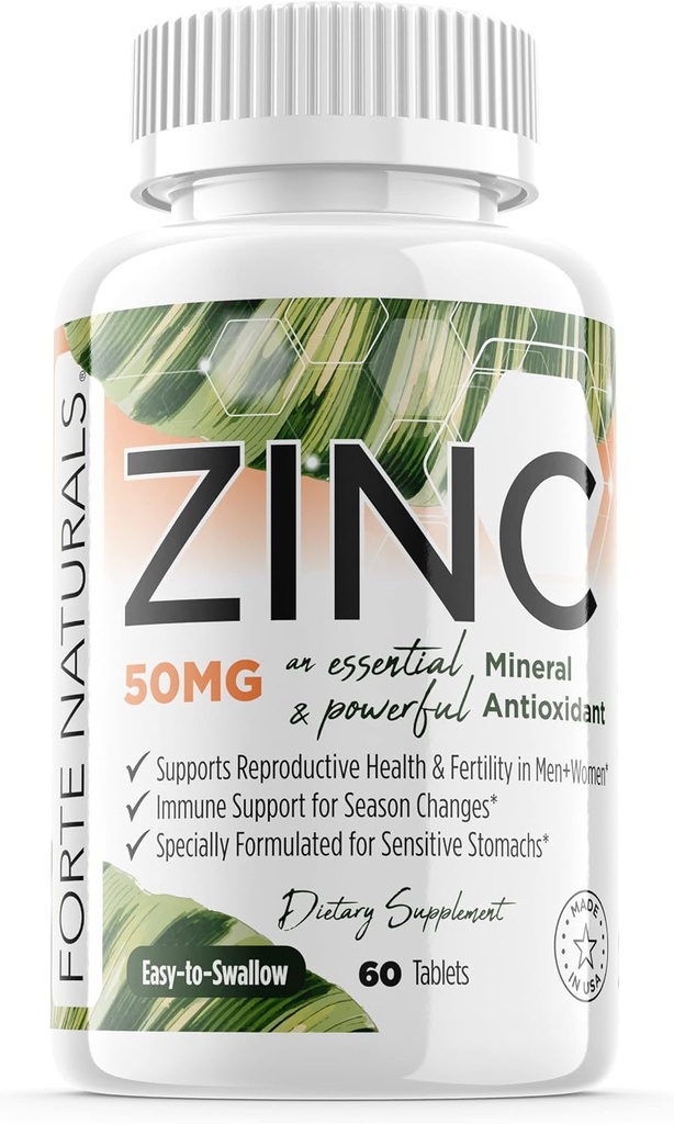 Çinko 50mg, (60 Tablet), Hassas Stomach için özel olarak formüle edildi, Immune Support, Skin & Hair, Vegan çinko Supplement, Non-GMO Made in USA