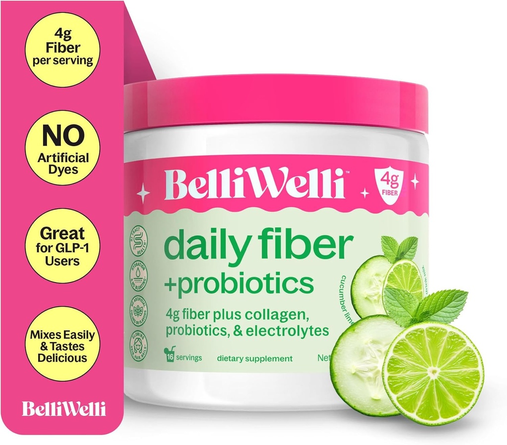 Kadınlar ve Erkekler için belirli Welli Fiber Supplement - Organik Acacia'dan gelen Premium Daily Fiber Toz, Elektrolytes & Probiyotikler – No Bloat, Constipation & Gut Health Support (Cucumber)