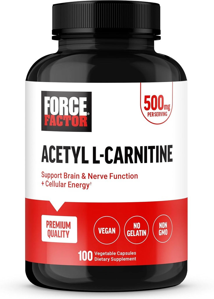Kuvvet Faktörü Acetyl L-Carnitine Brain Supplement, Nerve Support Supplement, and Cellular Energy Branson, Acetyl L-Carnitine 500 mg, Premium Quality, Vegan, Non-GMO, 100 Sebze Capsules