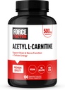 Force Factor Acetyl L-Carnitine Brain Supplement, Nerve Support Supplement, and Cellular Energy Booster, Acetyl L-Carnitine 500mg, Premium Quality, Vegan, Non-GMO, 100 κάψουλες λαχανικών
