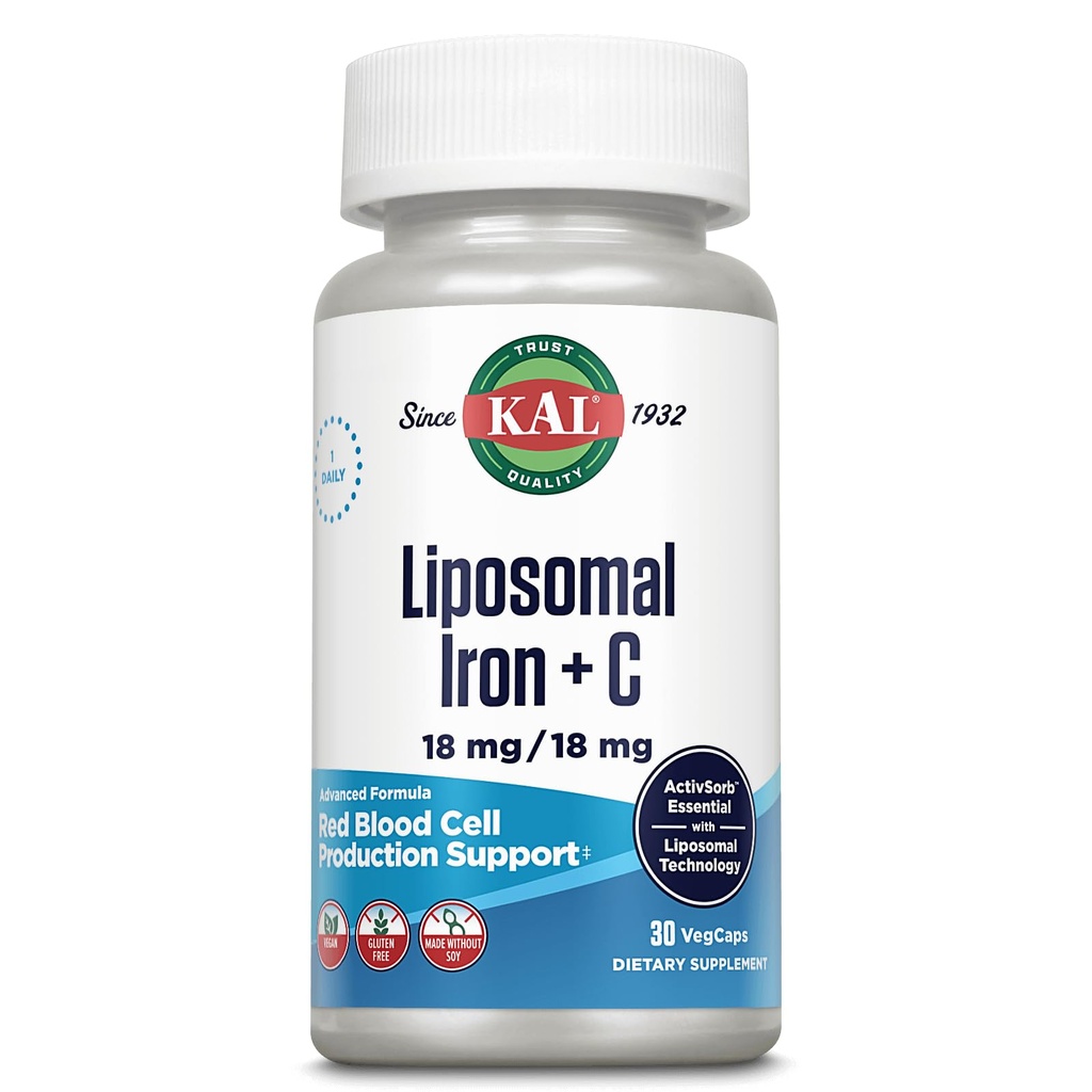 Liposomal Iron Supplement, Liposomal Vitamin C, Kadınlar ve Erkekler için Demir Supplement, Yüksek Apsiyon, Gentle Iron Pills, Vegan, Gluten Free, 30 Hizmet, 30 VegCaps