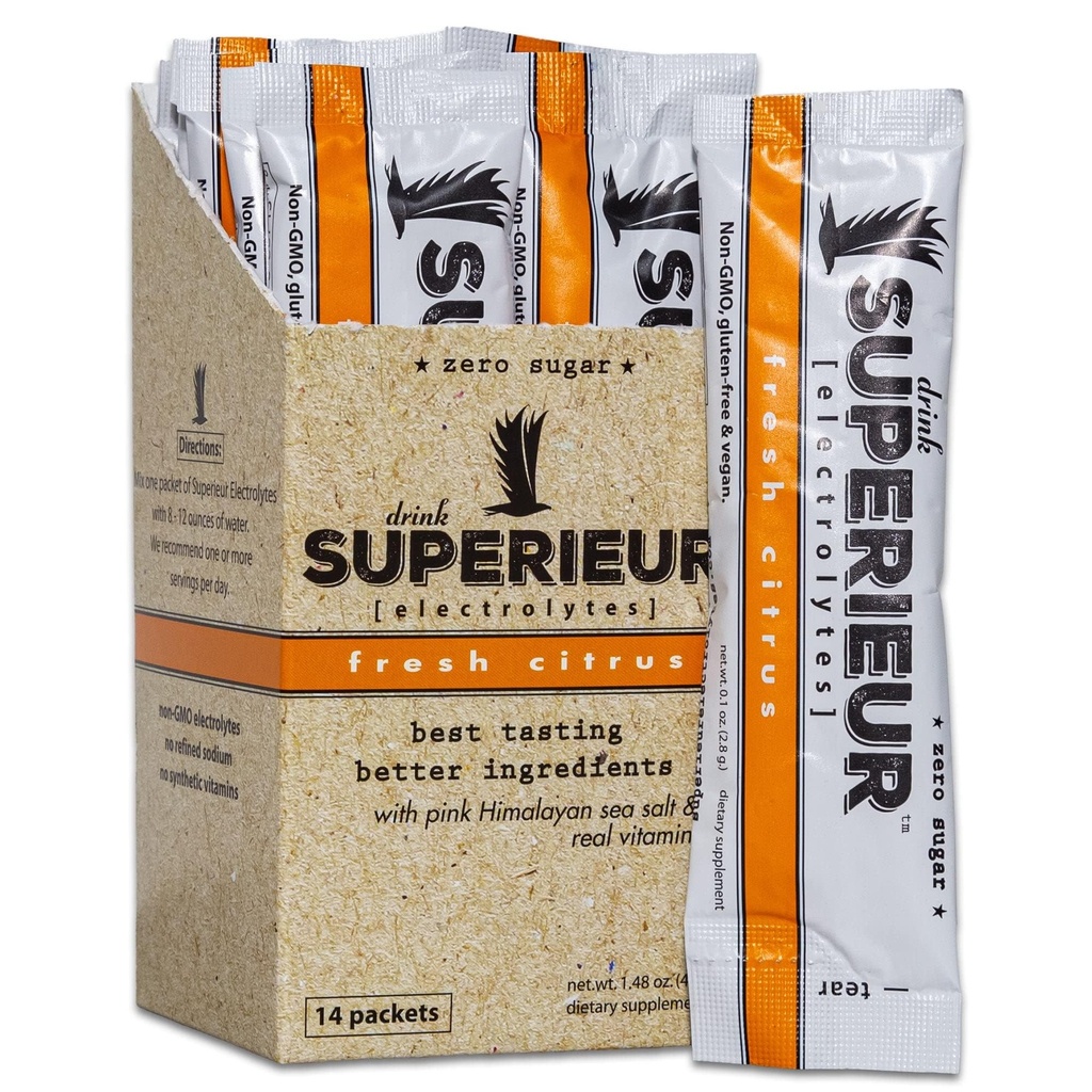 Superieur Ηλεκτρολυτές Powder Packets - Vegan Electrolyte Hydration Powder w/Sea Minerals - Keto Friendly, Non-GMO, Zero Sugar Electrolyte Supplement - Healthy Sports Drink - Εσπεριδοειδή (14 Packets)