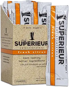 Superieur Ηλεκτρολυτές Powder Packets - Vegan Electrolyte Hydration Powder w/Sea Minerals - Keto Friendly, Non-GMO, Zero Sugar Electrolyte Supplement - Healthy Sports Drink - Εσπεριδοειδή (14 Packets)