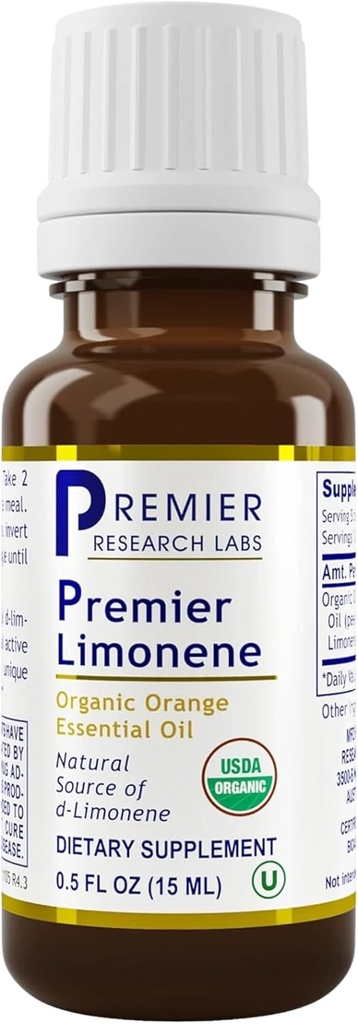 Premier Research Labs Premier Limonene - Limonene Oil είναι ένα οργανικό συμπλήρωμα D-Limonene από το εκχύλισμα πορτοκαλιού Peel, Orange Essential Oil 90% Pure Limonene - 0.5 Oz (300 εξυπηρετούν)