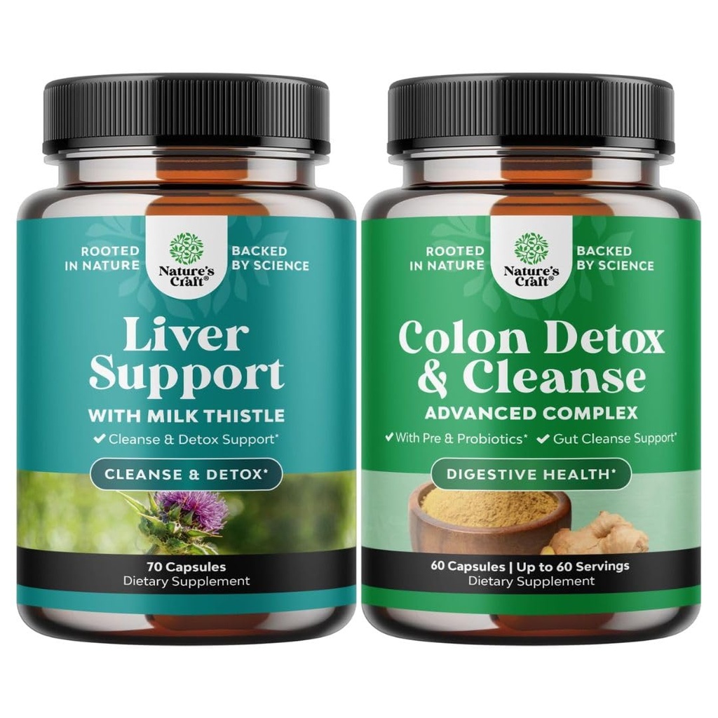 Δέσμη του Liver Cleanse Detox & Repair Complex και Colon Cleanser & Detox - συμπλήρωμα στήριξης του ήπατος με το γάλα Silymarin - Lactobacillus Acidophilus Probiotic συμπλήρωμα καθαρισμού σώματος
