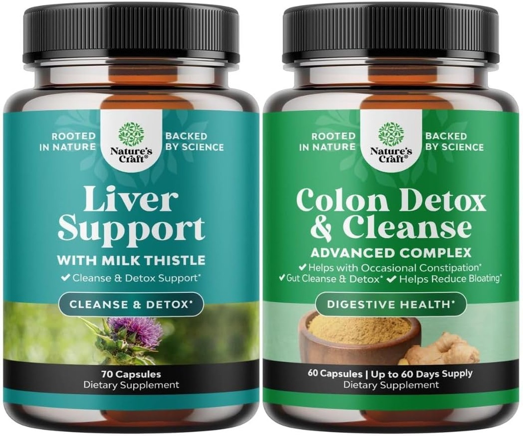 Liver Cleanse Detox & Tamir Kompleksi ve Kolon Temizser & Detox - Herbal Liver Support Supplement with Silymarin Milk - Lactobacillus Acidofilius Probiyotik Supplement Body Cleanse