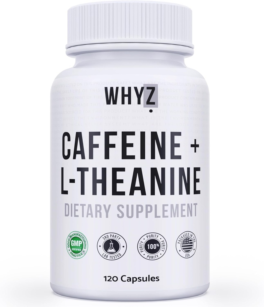 NZ Caffeine Pills with L-Theanine, 120 Capsules, Nootropic Stack Energy Pills, Energy Vitamins for Sustained Energy Focus & Cognitive Function, L Theanine Caffeine Energy Supplements for Women & Men