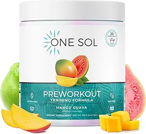 One Sol Pre-Workout for Women, developedd Pump & Focus, No Jitters Or Crash, Natural Materialss, 100% Vegan, Gluten Free & Soy Free, (Mango Guava)