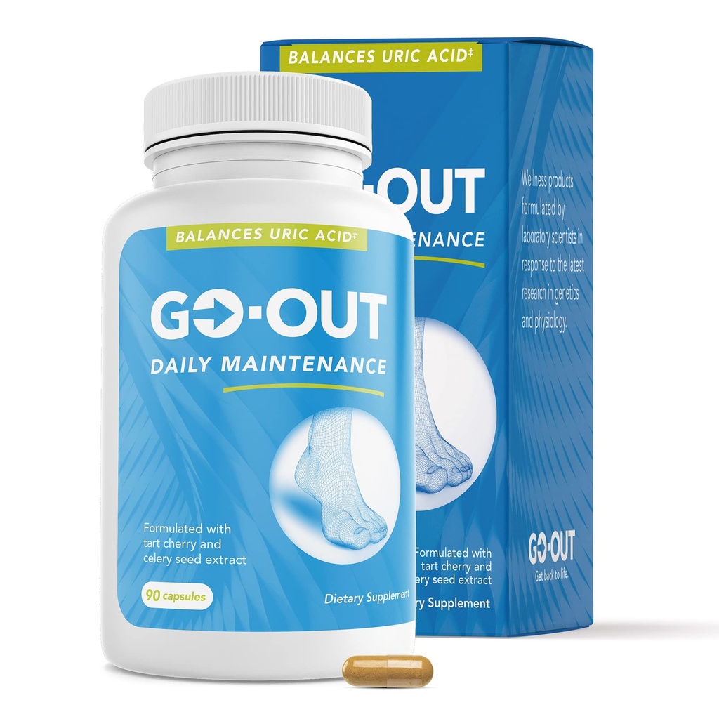 Go Out Daily Care - Natural Uric Acid Support with Tart Cherry, Celery Tohum ve Turmeric - Vegan, Non-GMO, Gluten-Free Supplement for Common Comfort and Health Kidney Function 90 Capsules