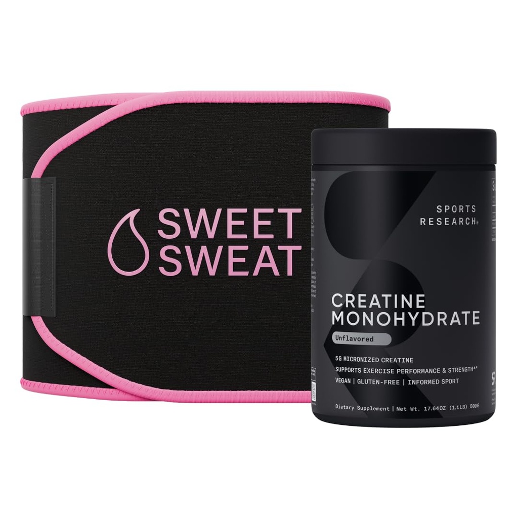 Sports Research Creatine Monohydrate and Sweet Sweat Waist Trimmer - Μαύρο/Pink (Medium)