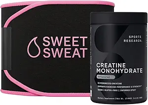 Sports Research Creatine Monohydrate and Sweet Sweat Waist Trimmer - Black/Pink (Medium)