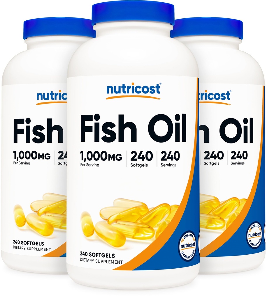 Nutricost Fish Oil 1000 mg (560 mg of Omega-3), 240 Softgels (3 Şişe)