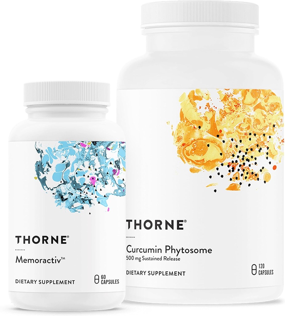 THORNE - Curcumin Phytosome Sustained Release (120 Capsules) & Memoractiv (60 Capsules) Sche - Ortak Sağlık, Kas Health & Health Aging - Dairy Free, Soy Free, Gluten Free,
