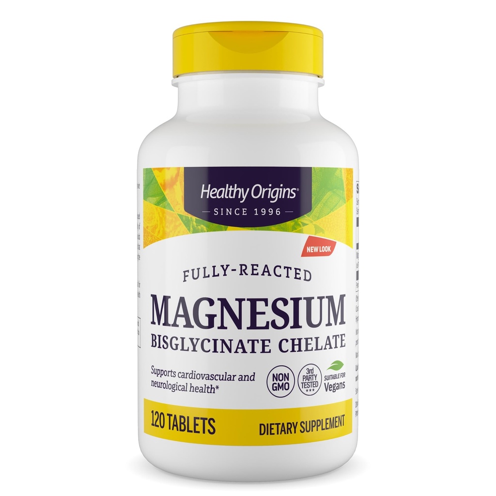 Sağlıklı Origins Magnezyum Bisglycinate Chelate (Non-GMO, Gluten Free, Cardiovascular Support, Bone Support, Neurology Support, Vegan), 120 Tablet