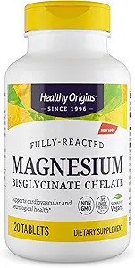 Sağlıklı Origins Magnezyum Bisglycinate Chelate (Non-GMO, Gluten Free, Cardiovascular Support, Bone Support, Neurology Support, Vegan), 120 Tablet