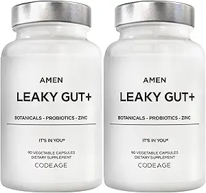 Amen Leaky Gut Supplement - Advanced Formula with Bioavailable L Glutamine, Zinc, Turmeric, DGL Licorice Root - Marshmallow Root - Probiotics & Fermented Prebiotics - Vegan, Non-GMO - 2-Pack