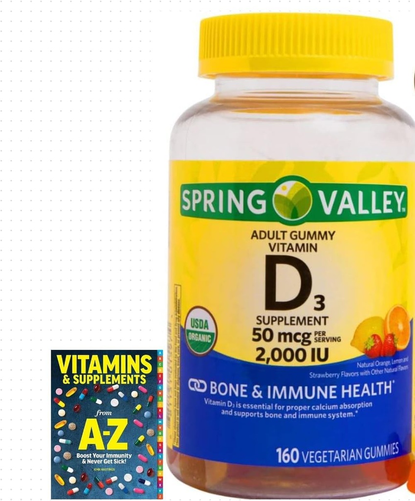 Σπρινγκ Βάλεϊ Χορτοφαγική Βιταμίνη D3 Gummies, 2000 IU, 50 mcg, 160 Ct+Better Guide Βιταμίνες Συμπληρώματα Βιβλίο Δωρεάν Συμπεριλάβετε (Δεν Πουλιέται Χωριστά)