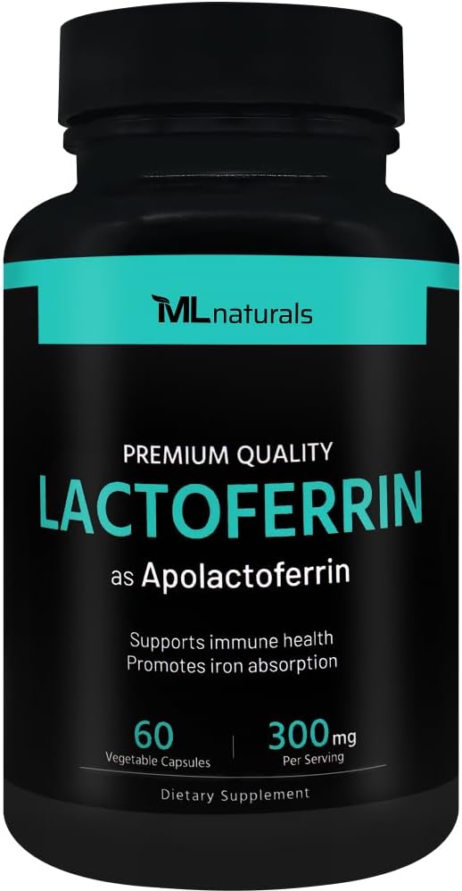 ML Naturals Lactoferrin 300 mg 60 Sebze Kapsülleri Sağlıklı Immune Sistemi ve Demir Aborpsiyon, NSF-Cerized & cGMP-Compliant