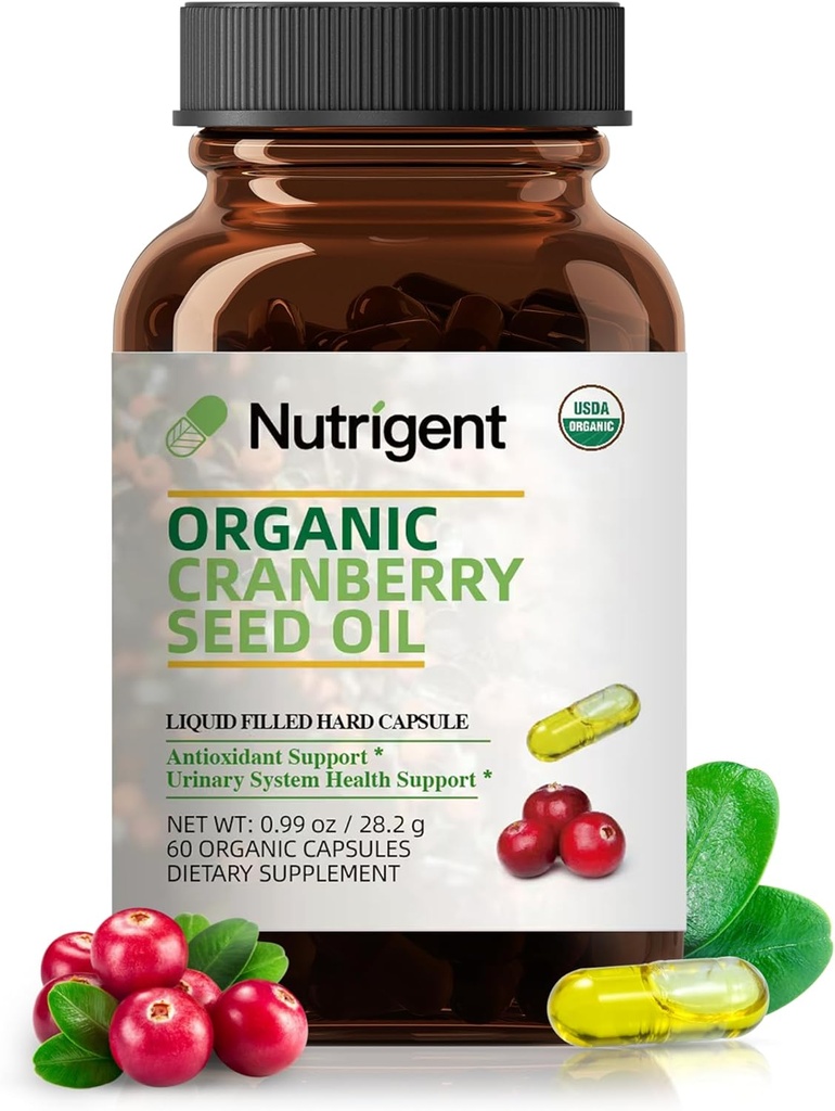 USDA Organik 100% Saf Cranberry Tohum Petrol 940 mg, Plant Sourced Omega 3-6-9 Fatty Asits, Sıvı Organik Capsules, Urinary Health & Skin Health Support, 60 Capsules