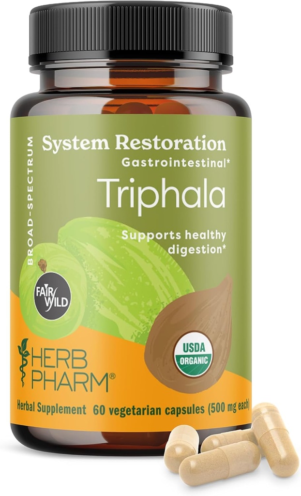 Herb Pharm USDA Organik Triphala Capsules | Cleansing & Detoxification Support & Digestive Health Support With Amla, Haritaki & Bibhitaki, FAIRWILD® sertifikalı | 60 Vegan Capsules, Up to 30 Day Supply*