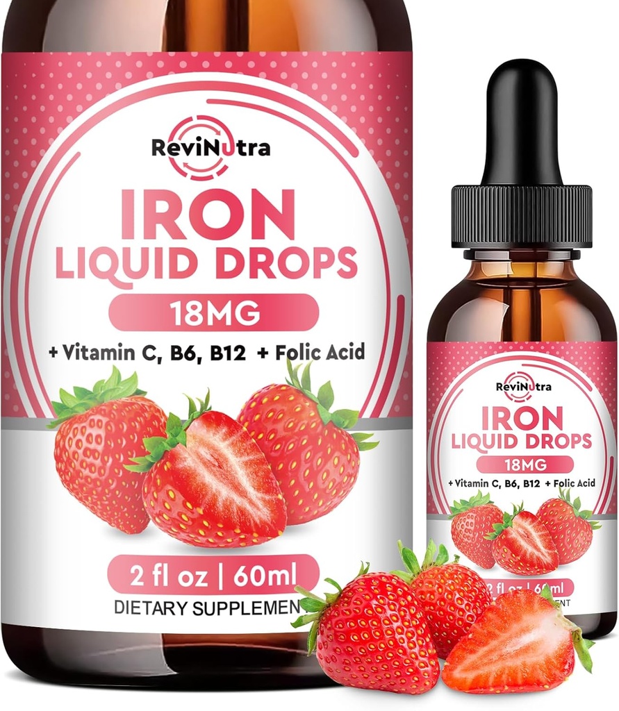 Kadınlar için sıvı Demir Supplement, Erkekler ve Çocuklar, Sıvı Demir Ölçeği Foate, C, B6, Aemia, Red Blood Cell, Energy Support, Strawberry Flavor, 2 Fl Oz