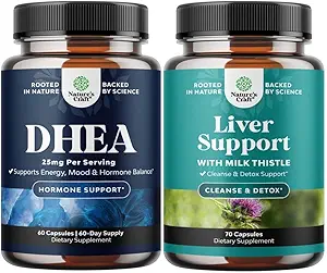 Bundle of Pure DHEA 25mg for Women and Men for Mood Energy and Immune Support and Liver Cleanse and Detox & Repair Formula - Herbal Liver Support Supplement