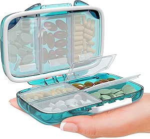 Seyahat Pill Organizer - Purse için Compact Tıp Kit, Portatif Eczane Pill Box ile Etiketler, Moisture-Proof Vitamin & Supplement Sahibi, Ev & Seyahat için 7 Güvenli Karşılaştırmalı