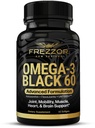 FREZZOR Omega 3 Black for Joint Care & Comfort - Yeni Zelanda Yeşil Lipped Mussel Oil Capsules; 53x UAF1000+ Super Antioxy, No Fishy Aftertaste, 1-Pack, 60 Softgels