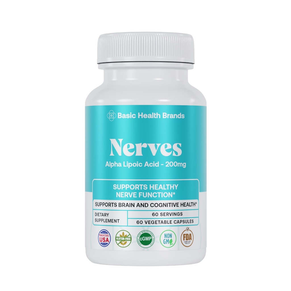 Basic Brands Nerves Alpha Lipoic Acid, 200 mg – Supports Neuron Function, Antioxidant Protection & Nerve Health(Pack of 1)