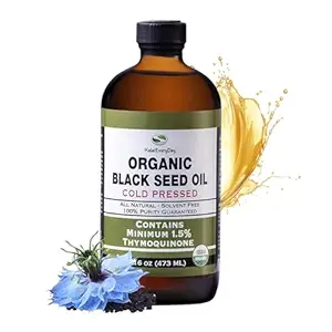 Her Gün Organik Siyah Tohum Yağı - USDA sertifikalı, Cold Pressed Glass Şişe 16oz -% 1.5'den fazlası Youmoquinone Turkish Black Cumin Nigella Sativa Non-GMO 100% Pure Blackseed Oil