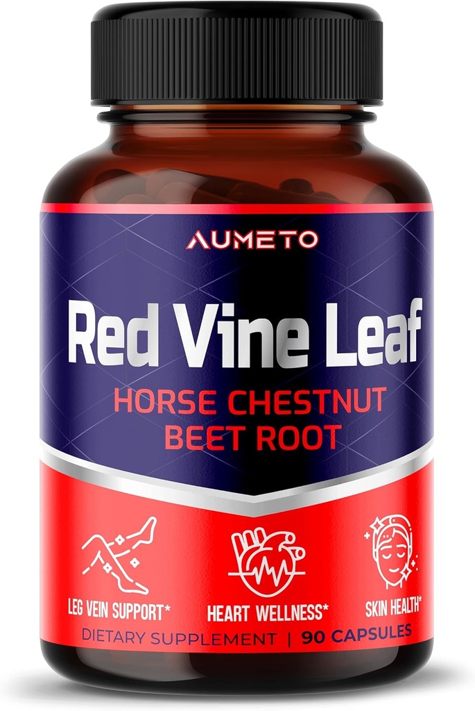 Red Vine Leaf Supplement with Horse Chestnut, Beetroot, Ginger - Natural Support for Vein Strength and Circulation Wellness- Made in the USA (90 (Pack of 1))