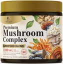 Mushroom Powder Supplements 2200mg - 11 in 1 Complex Formula Powder with Organic Lions Mane, Reishi, Cordyceps, Chaga, Turkey Tail Mushroom Extract Supplement for Memory & Brain Support - 60 Services