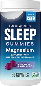 Doğal Vitality CALM Sleep Gummies Supplement, Melatonin & Magnezyum Citrate, Sleep Aid Gummies, L-Theanine, Gluten Free, Vücut Ease'yi Uykuya Yardım, Blueberry Pomegranate 60 Count
