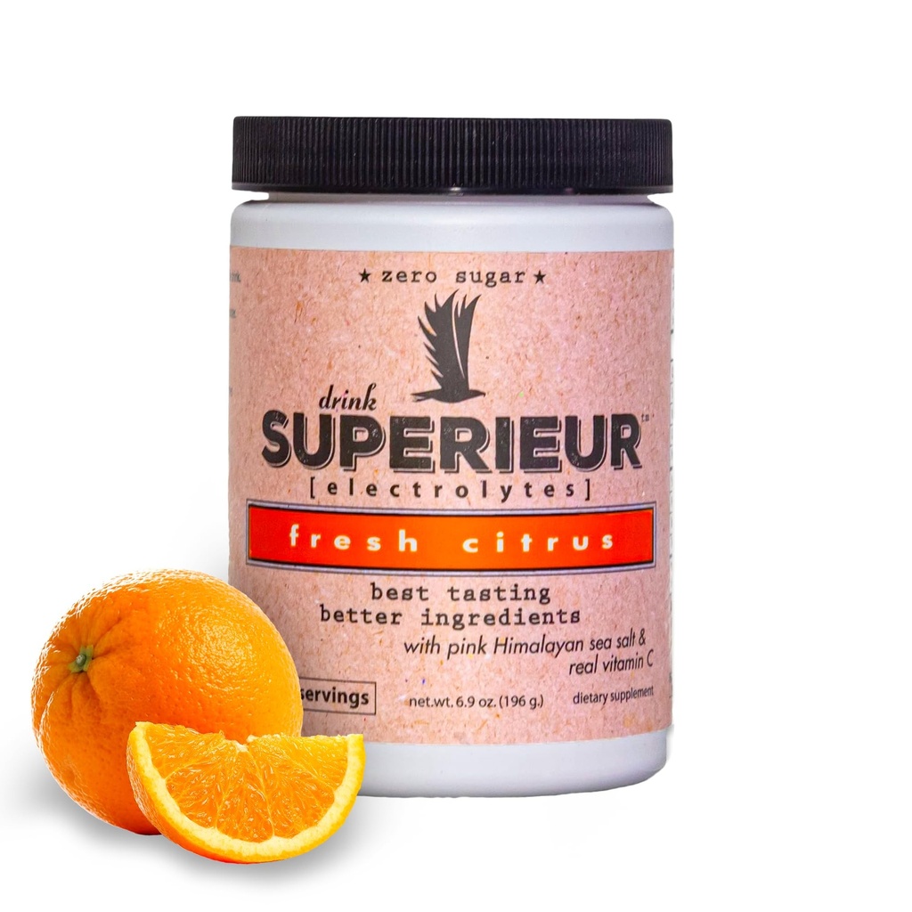 Superieur Electrolytes – Plant Based Electrolyte Supplement w/Sea Minerals for Hydration & Recovery – Keto Friendly, Non-GMO, Zero Sugar, Vegan Healthy Sports Drink Powder – Εσπεριδοειδή (70 Services)