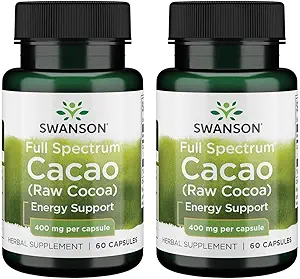 Swanson Full Spectrum Cacao (Raw Cocoa) - Herbal Supplement Mild Energy Support - Geleneksel Tüm Meyve Formula - (60 Capsules, 400 mg Her) (2 Pack)