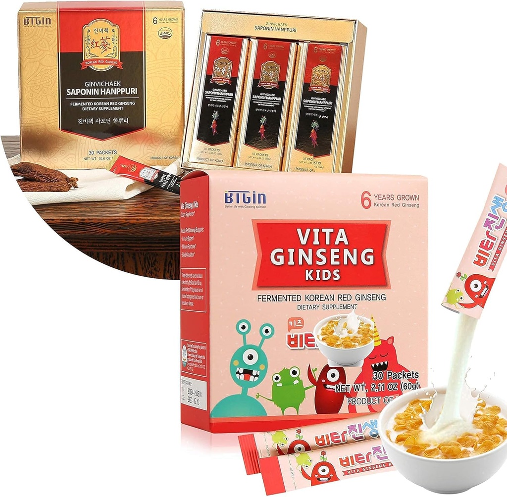 Saponin Hanppuri Immune ve Stamina Boost + VITA Reality Kids Immune Support and Memory Function for Children Premium Sche
