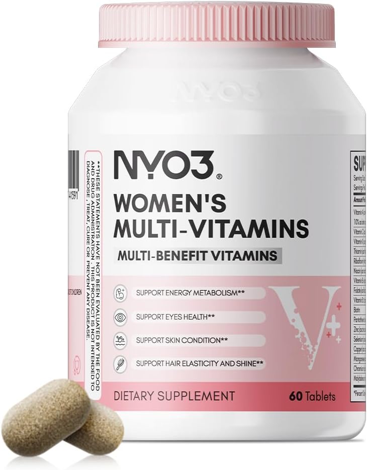 NYO3 Demir ve Biyotin Vitaminleri A,C,K,B2,B6,B12 & Multimineral | Daily Multivitamins Beauty & Energy | Gluten-Free, 60 Day Supply