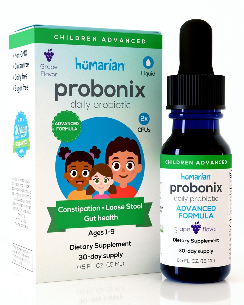 Çocuklar için Humarian Probonix Gelişmiş Sıvı Probiyotikler 30 lbs ve Up - 8Strain Kids Probiyotik Drops to Fortify Gut Health, Immunity and More - 30-Day Supply - Tasty Grape Flavor