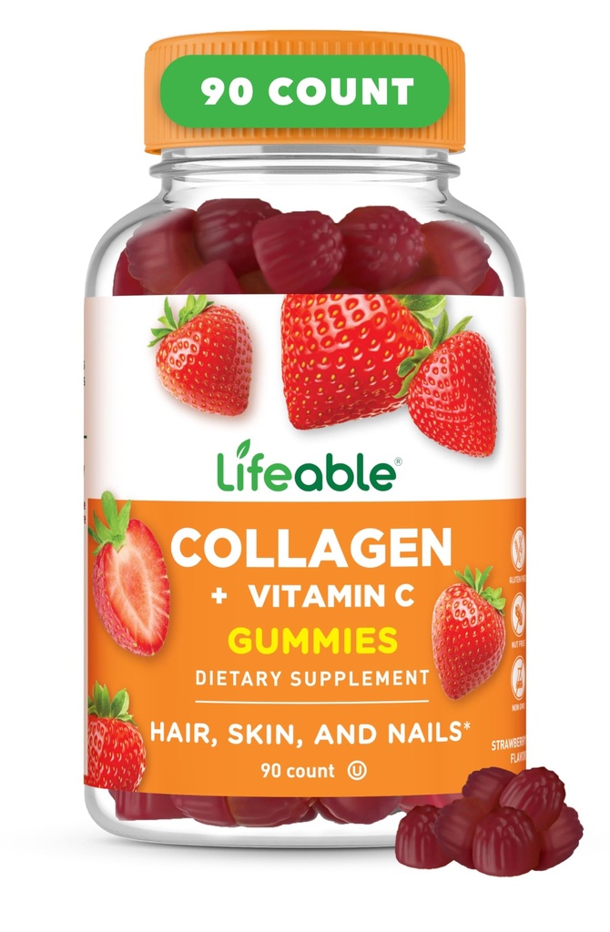 Lifeable Collagen Nail Gummies | 100 mg with Vitamin C | Great Tasting Collagen Supplements | Vejetaryen Hair Skin and Nails Gummies | Collagen Gummies for Yetişkinler, Men, Women | 90 Gummies