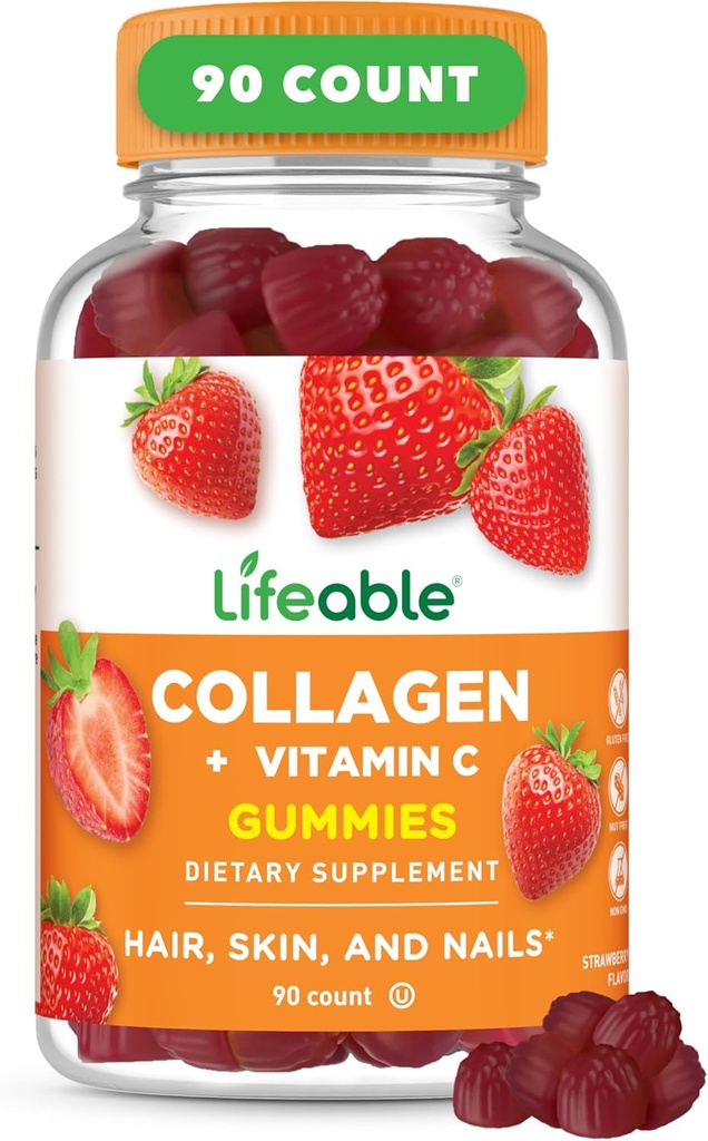 Lifeable Collagen Nail Gummies | 100 mg with Vitamin C | Great Tasting Collagen Supplements | Vejetaryen Hair Skin and Nails Gummies | Collagen Gummies for Yetişkinler, Men, Women | 90 Gummies