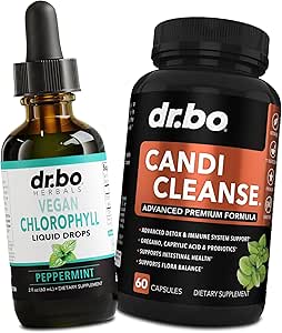 Chlorophyll Liquid Drops Body Detox & Candi Cleanse - Vegan Liquid Chlorophyll Drops Odor Cleanse Supplement Internal Deodorant - Extra Strength Probiotic Oral Herbal Oregano & Caprylic Acid Capsules