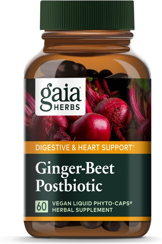 Gaia Herbs Ginger-Beet Postbiyotik - Gut & Heart Health Support için Tamam - Organik Fermented Beets & Ginger - Sütden Ücretsiz Soy & Gluten - 60 Vegan Capsules (30 hizmet)